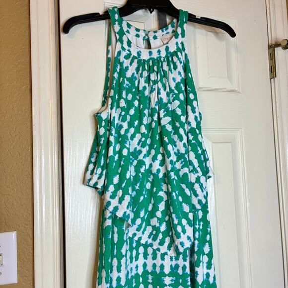 Chico’s Tie Dye Green White Halter Maxi Dress US 0 Sleeveless Keyhole Button - Picture 2 of 9